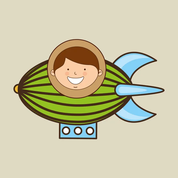 Boy lovely smiling airship graphic — Stock Vector