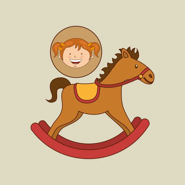 Hermosa chica sonriendo mecedora caballo — Vector de stock