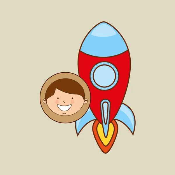 Boy lovely smiling rocket graphic — Stock Vector