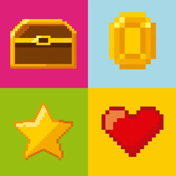 Iconos de videojuegos pixelados — Vector de stock