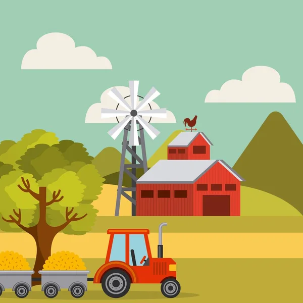 Jordbrukets produktion landskap ikonen — Stock vektor