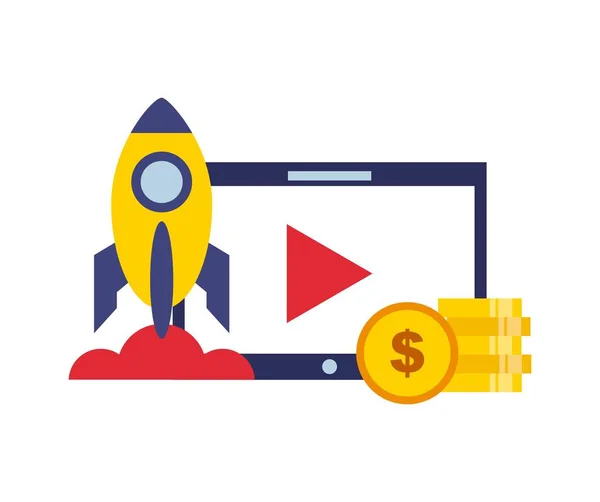Ícones de linha plana de vídeo marketing — Vetor de Stock