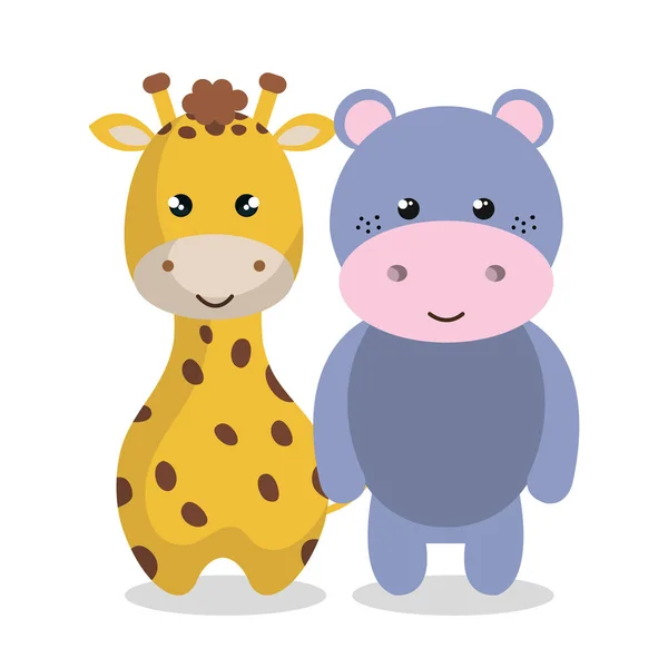 Mignon couple peluches animaux — Image vectorielle