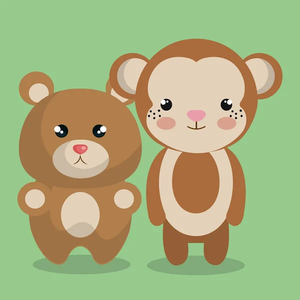 Mignon couple peluches animaux — Image vectorielle