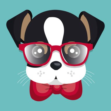 sevimli köpek hispter kırmızı gözlük ve yay