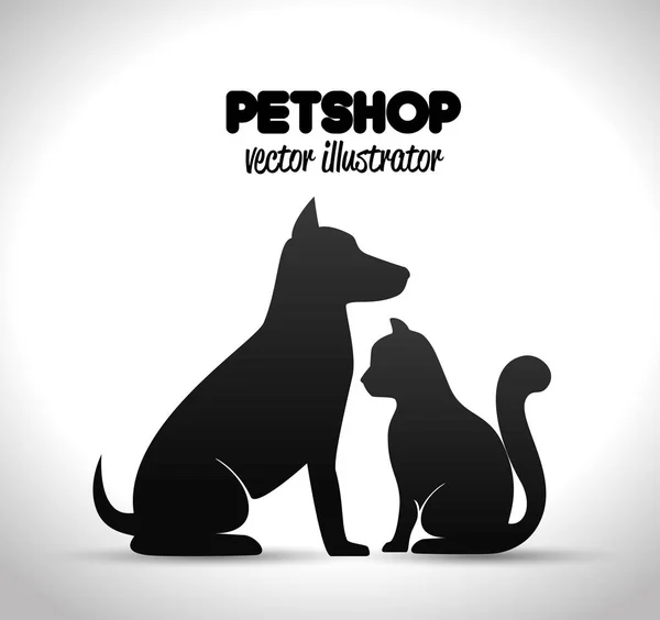 Pet shop poster dog and cat silhouette — Stock Vector