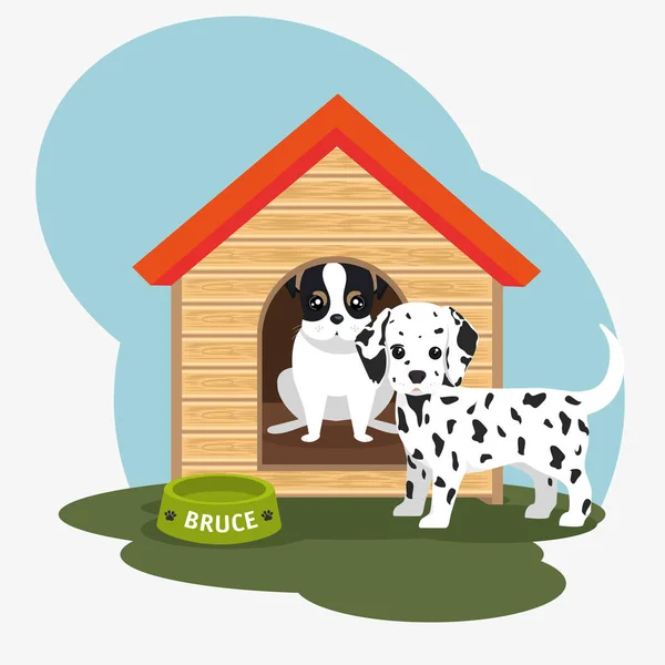 Dos perro casa tazón comida — Vector de stock