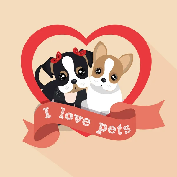 Etiqueta me encanta mascotas hembra macho perrito corazón — Vector de stock