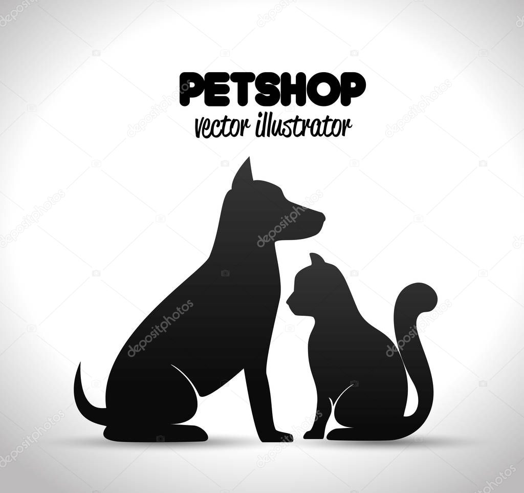 pet shop poster dog and cat silhouette