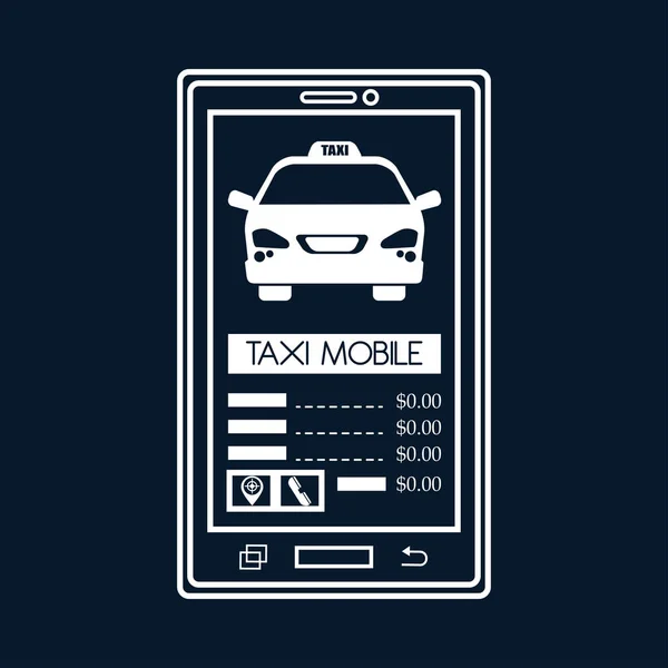 Silhouette smartphone aplication taxi mobil svart bakgrund — Stock vektor