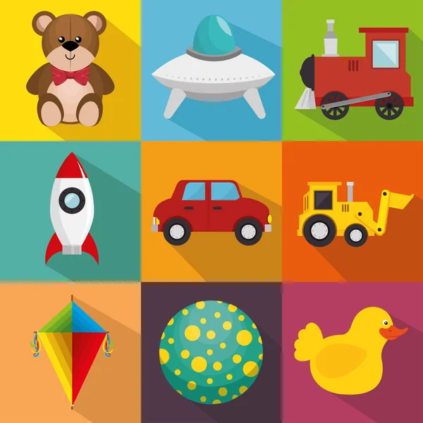 Children toys set icons — Stock Vector