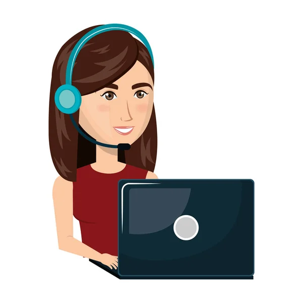 Person som arbetar i laptop med headset — Stock vektor