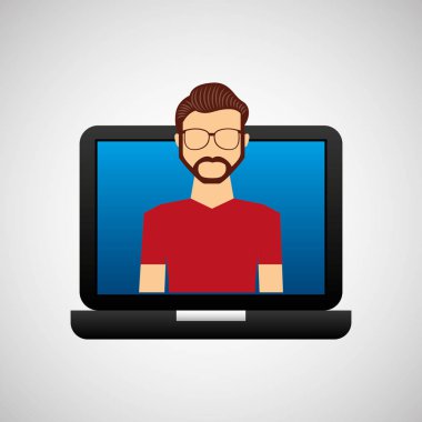 laptop siyah ve avatar hipster açın