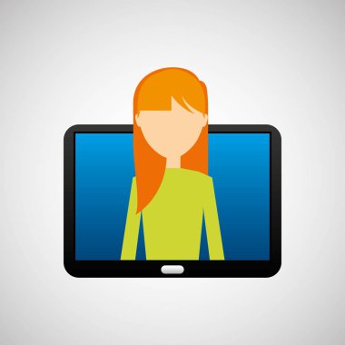 tablet siyah teknoloji ve karakter sarışın kadın