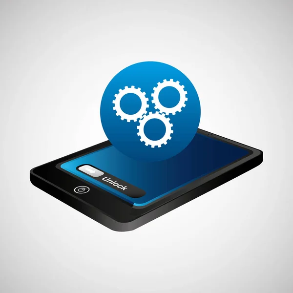 Smartphone blue screen unlock team work — Stock Vector