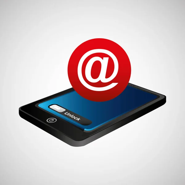 Smartphone blu schermo sbloccare posta icona a — Vettoriale Stock