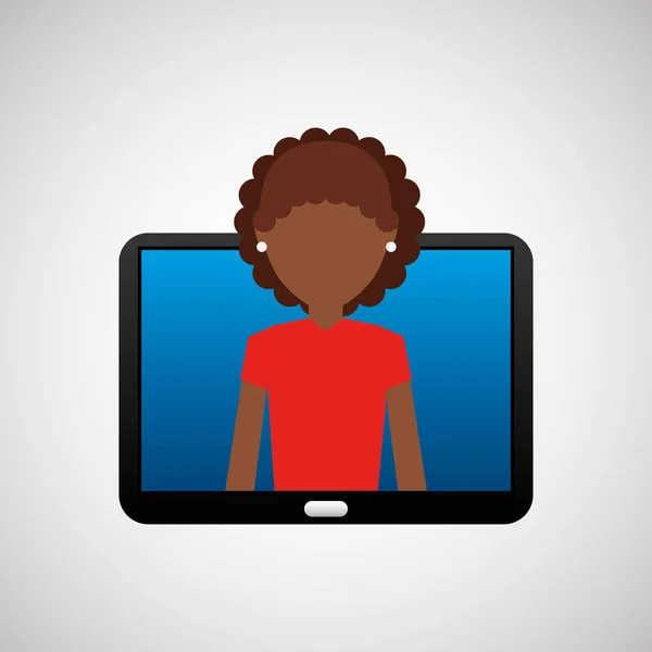 平板电脑黑色技术和字符的黑人女人 — 图库矢量图片