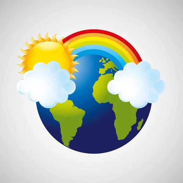 Globe earth weather meteorology cloud rainbow — Stock Vector