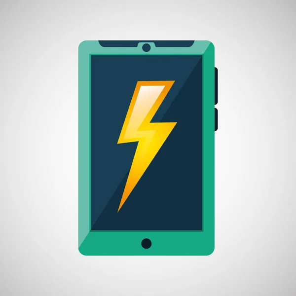 Smartphone verde, diseño del icono del rayo del tiempo — Vector de stock