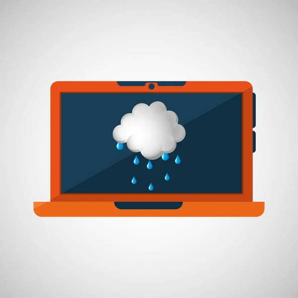 Laptop-technologie. weerbericht wolk regen pictogram afbeelding — Stockvector