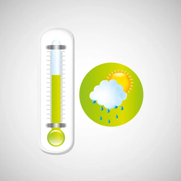 Previsão meteorológica chuva sol. termômetro ícone verde — Vetor de Stock