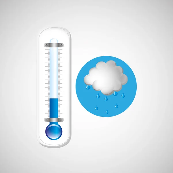 Thermomètre bleu. icône pluie nuages météo design — Image vectorielle