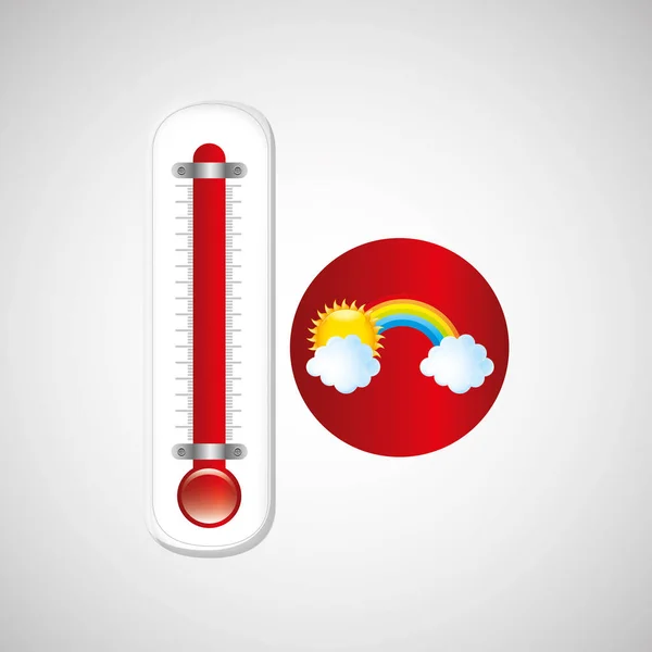 Červený teploměr ikonu duhové počasí meteorologie — Stockový vektor