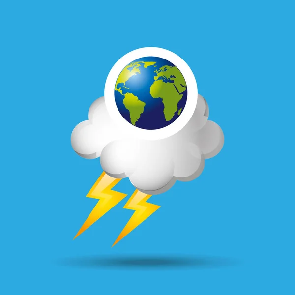 Globo tierra tiempo meteorología nube relámpago — Vector de stock