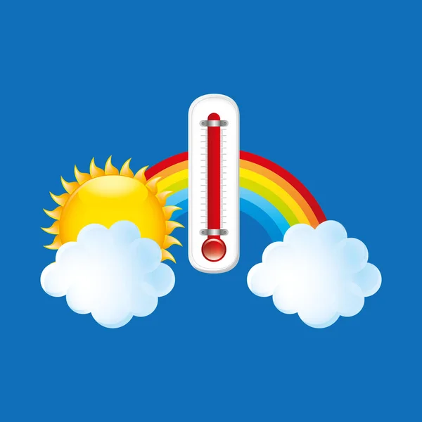 Červený teploměr ikonu duhové počasí meteorologie — Stockový vektor