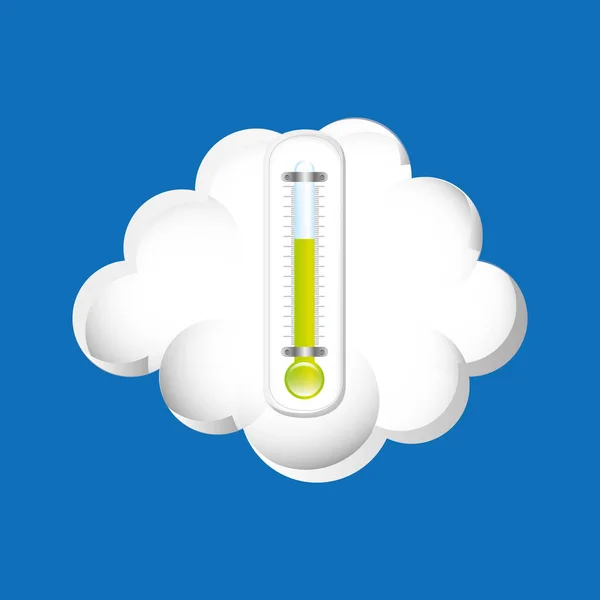 天気予報の雲。緑の温度計のアイコン — ストックベクタ