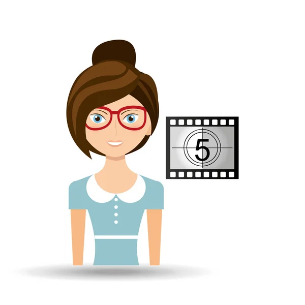 Mooi meisje concept bioscoop film strip pictogram tellen — Stockvector