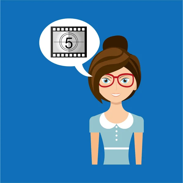 Hermosa chica concepto cine película contando tira icono — Vector de stock