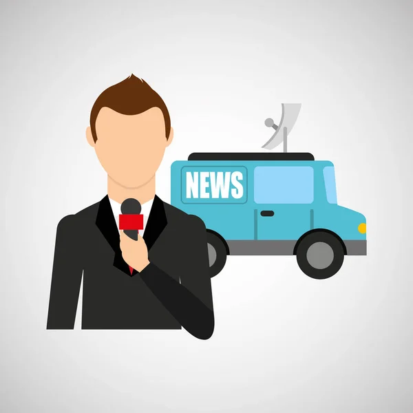 Reporter man truck news design — Stock Vector