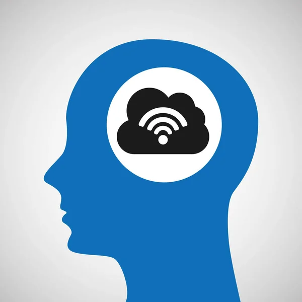 Silhouette head cloud wireless wifi icon — Stock Vector
