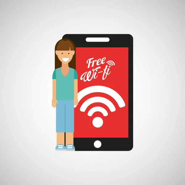 Woman smartphone internet wifi free icon — Stock Vector