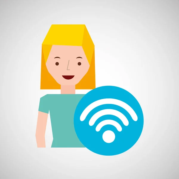 Žena kreslený wifi bezdrátový internet design — Stockový vektor