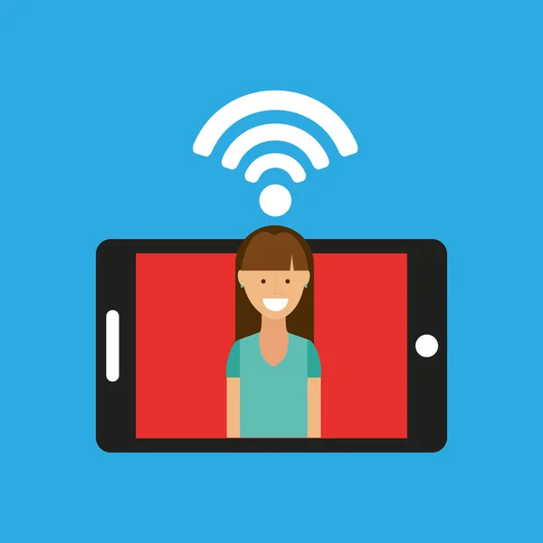Gratis wifi-pictogram van de vrouw smartphone-internet — Stockvector