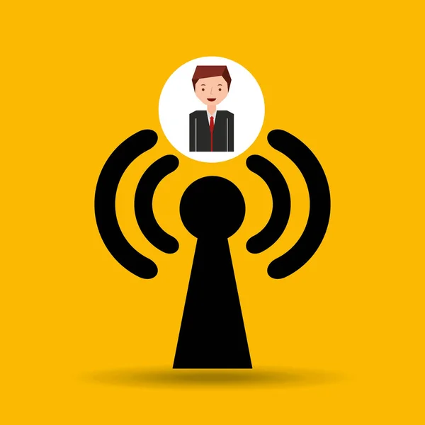 Cartoon homem conectado wifi —  Vetores de Stock