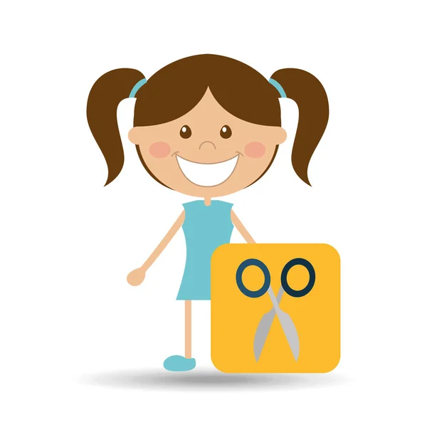 Chica feliz estudiante escuela tijeras icono — Vector de stock