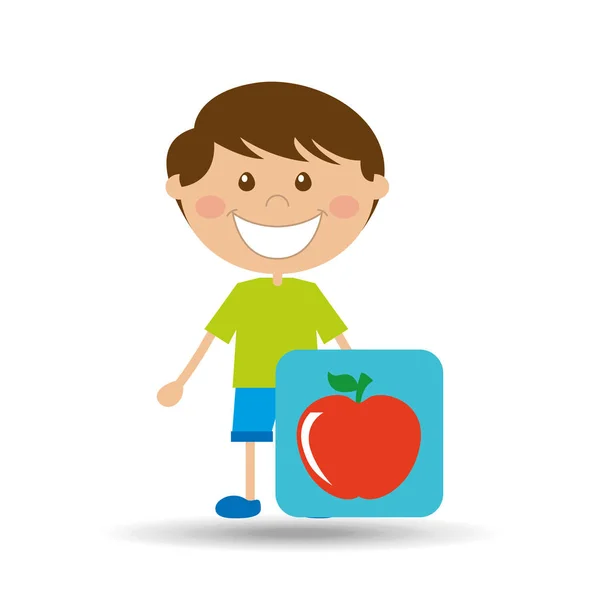 Junge cartoon schule apfel icon design — Stockvektor