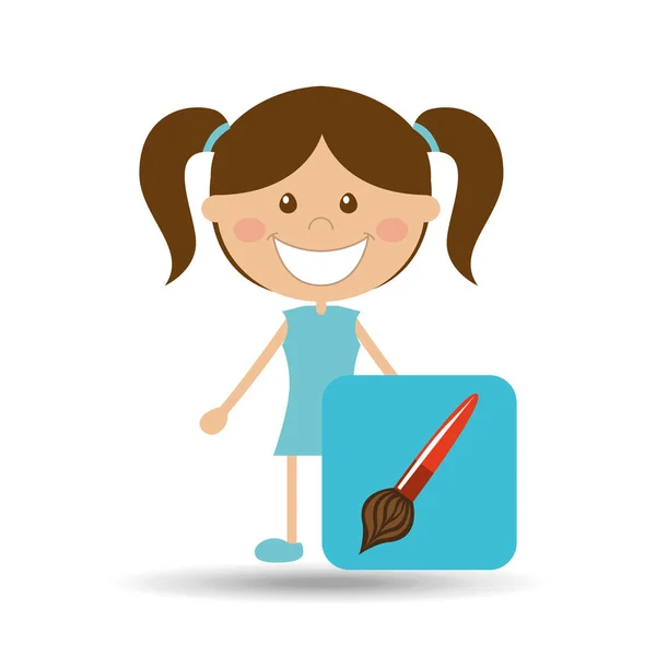 Chica feliz estudiante escuela pincel icono — Vector de stock