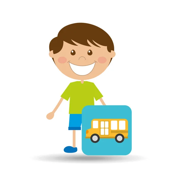 Мальчик мультфильм школьный автобус икона дизайна — стоковый вектор