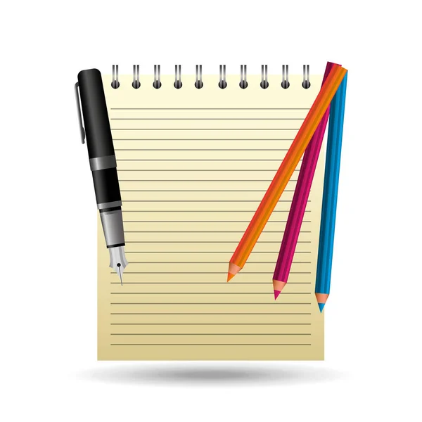 Elemente Schule Notizbuch Stift Farbe Symbole — Stockvektor