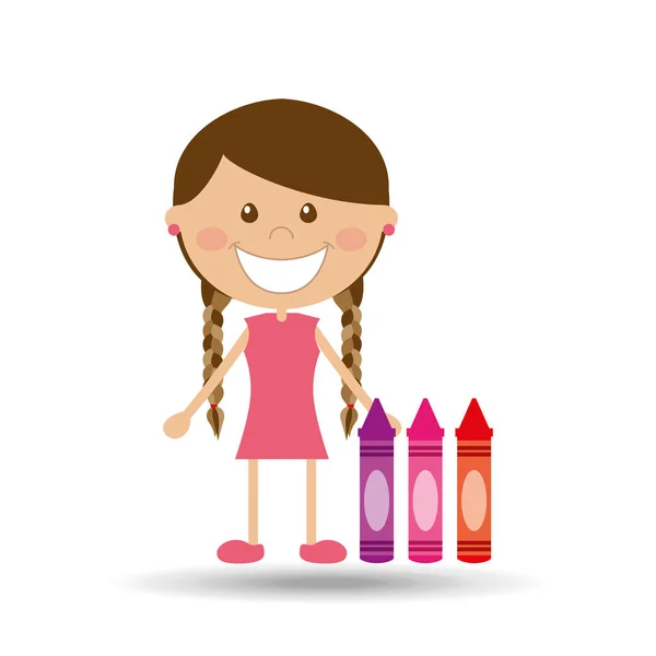 Cheerful girl study crayons design — Stock Vector