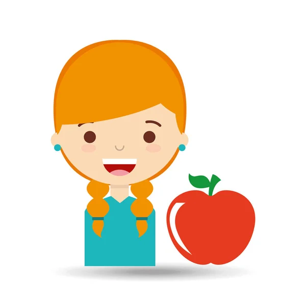 Beatiful chica rubia estudiante manzana — Vector de stock