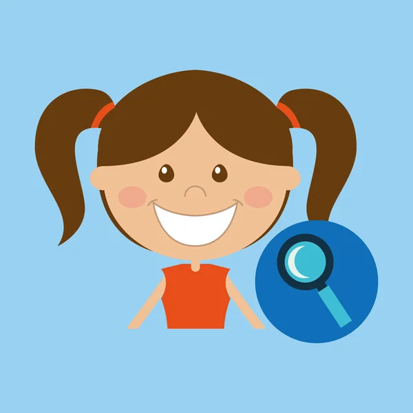 Chica feliz estudiante escuela búsqueda icono — Archivo Imágenes Vectoriales