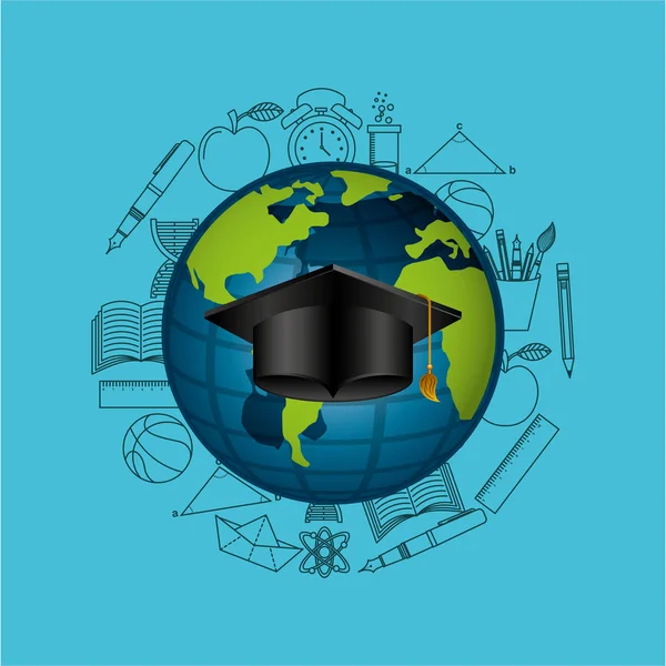 Globe education online graduation hat design — Stock Vector