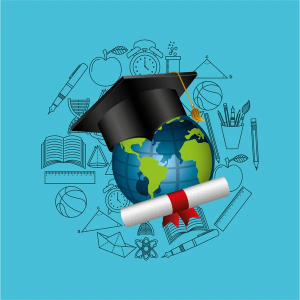 Distance education graduation icons — Stock Vector
