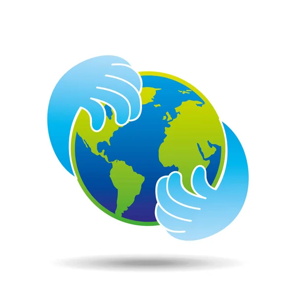 Mãos segurar globo ambiente terra ícone —  Vetores de Stock