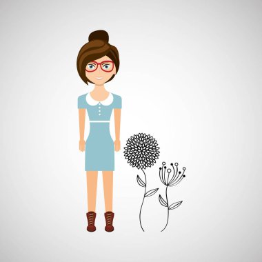 Kız karakter doğal çiçek siluet simge